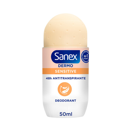 Desodorante roll on para mujer con protección anti transpirante hasta 24 horas SANEX Dermo sensitive 50 ml.
