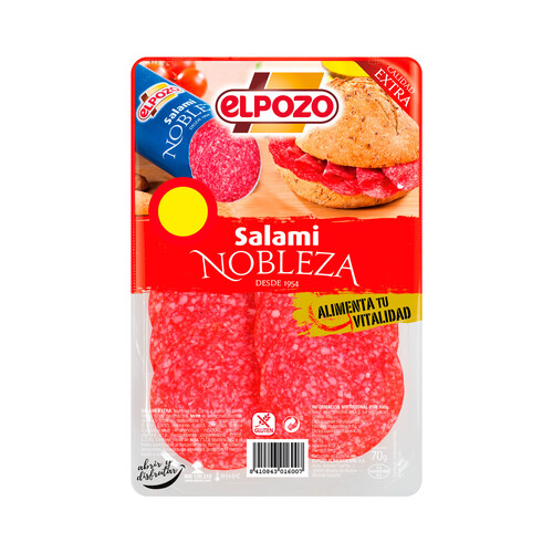 EL POZO Salami calidad extra, elaborado sin gluten, cortado en lonchas EL POZO Nobleza 70 g.