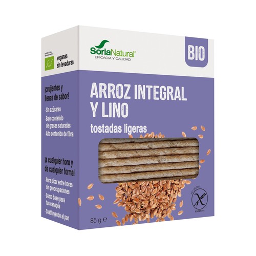 Tostadas ligeras de arroz integral y lino ecológicas SORIA NATURAL 90 g.