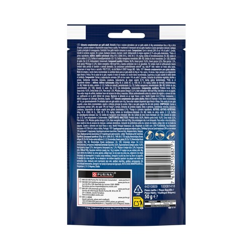 FELIX naturally delicious de Purina Snacks para gatos adultos con pollo y un toque de hierba gatera 50 g.