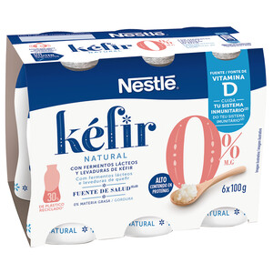 Imagen de NESTLÉ Kefir líquido natural desnatado (0% materia grasa), elaborado con fermentos lácteos y levaduras de 6 x 100 g.