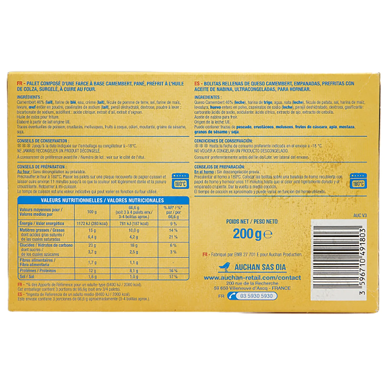 AUCHAN Bolitas prefrintas de queso Camembert empanado 200 g Producto Alcampo.