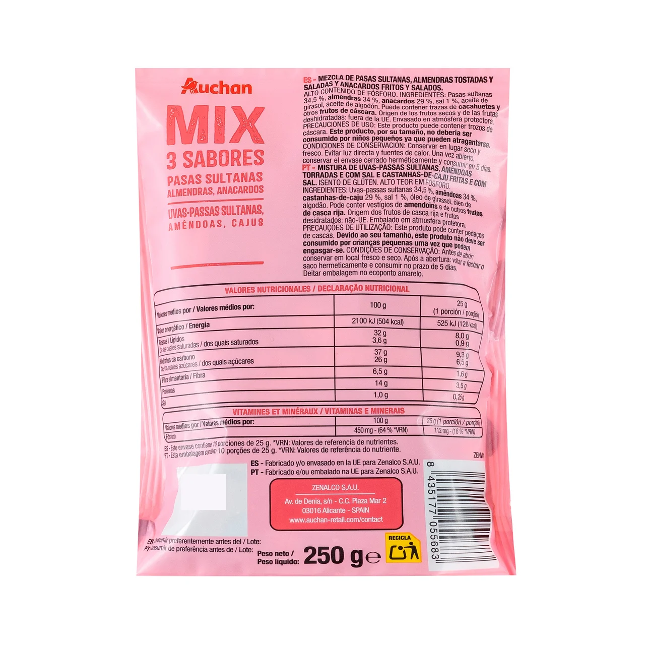 PRODUCTO ALCAMPO Cocktail frutos secos Trío 250 g.
