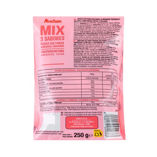 PRODUCTO ALCAMPO Cocktail frutos secos Trío 250 g.