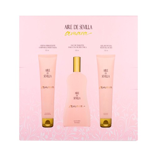 AIRE DE SEVILLA Amara Estuche regalo para mujer con colonia, crema hidratante y gel de ducha.