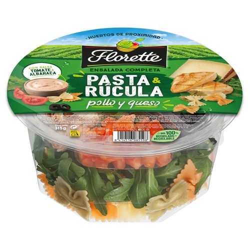 Ensalada completa de pasta, rúcula, pollo y queso FLORETTE 320 g.