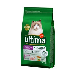Imagen de ULTIMA Pienso para gatos esterilizados a base pavo y cebada, control de bolas de pelo bolsa 1,5 kg.