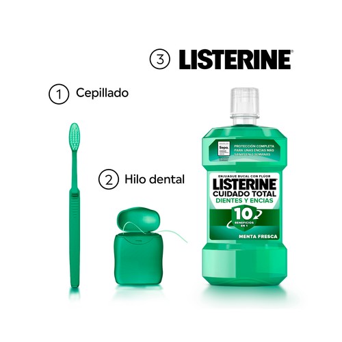 LISTERINE Enjuague bucal de uso diario, son sabor a menta fresca, para el cuidado de dientes y encías 2 x 1 l.