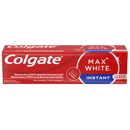 COLGATE Max white instant Pasta de dientes con flúor y acción blanqueante instantánea 75 ml.