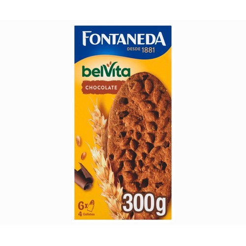 BELVITA Fontaneda Galletas chocolate y cereales, ideales para el desayuno 300 g.