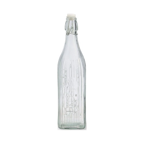 Botella de vidrio con forma cuadrada y tapón clip, 1 litro, Viba QUID.