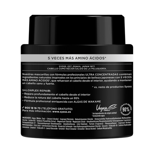 SYOSS Mascarilla intensiva 4 en 1 para cabello dañado SYOSS Salonplex repair 500 ml.