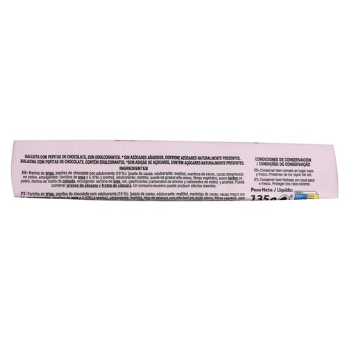 PRODUCTO ALCAMPO Galletas con pepitas de chocolate 0% azúcares añadidos PRODUCTO ALCAMPO 135 g.