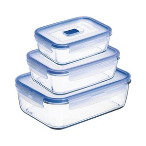 Imagen de 3 recipientes de vidrio con tapa hermética, 38, 82 y 122 centilitros, Pure Box Active de LUMINARC.