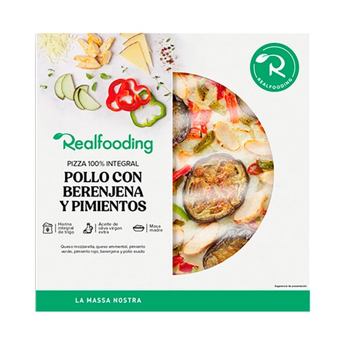 REALFOODING Pizza congelada 100% integral de pollo con berenjena y pimientos 425 g.