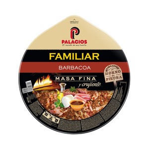 Imagen de PALACIOS Pizza familiar de masa fina y crujiente a la barbacoa PALACIOS 580 g.