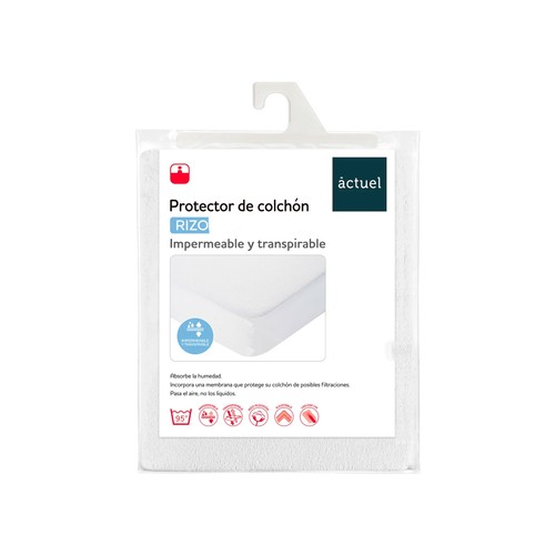 Protector colchón 80x190/200cm hasta 30cm de altura, rizo algodón, transpirable. ACTUEL