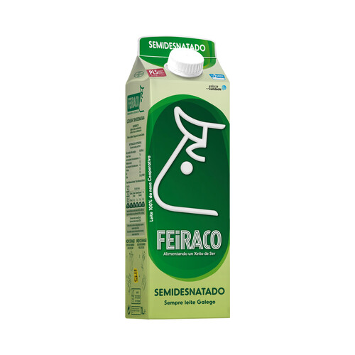 FEIRACO Leche de vaca semidesnatada y de origen 100% gallega 1 l.