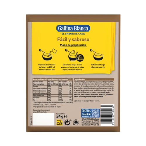 GALLINA BLANCA Salsa de champiñones sobre de 24 g.