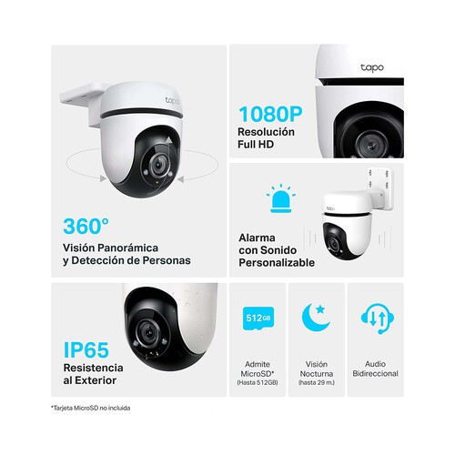 Cámara inteligente Wi-Fi de vigilancia 360º TP-LINK Tapo C500, resolución 1080p Full HD, visión nocturna.