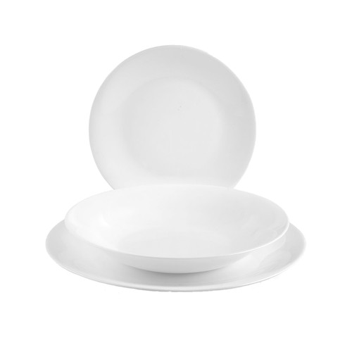Vajilla completa de 18 piezas, fabricada en vidrio opal blanco, Whitemoon BORMIOLI.