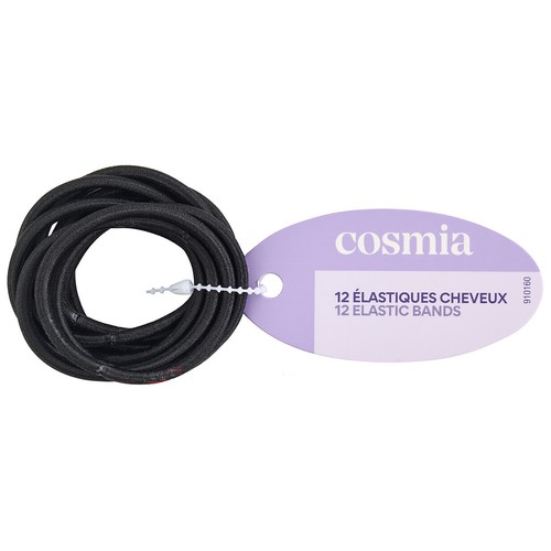 COSMIA Gomas para pelo elásticas de color negro 12 uds.