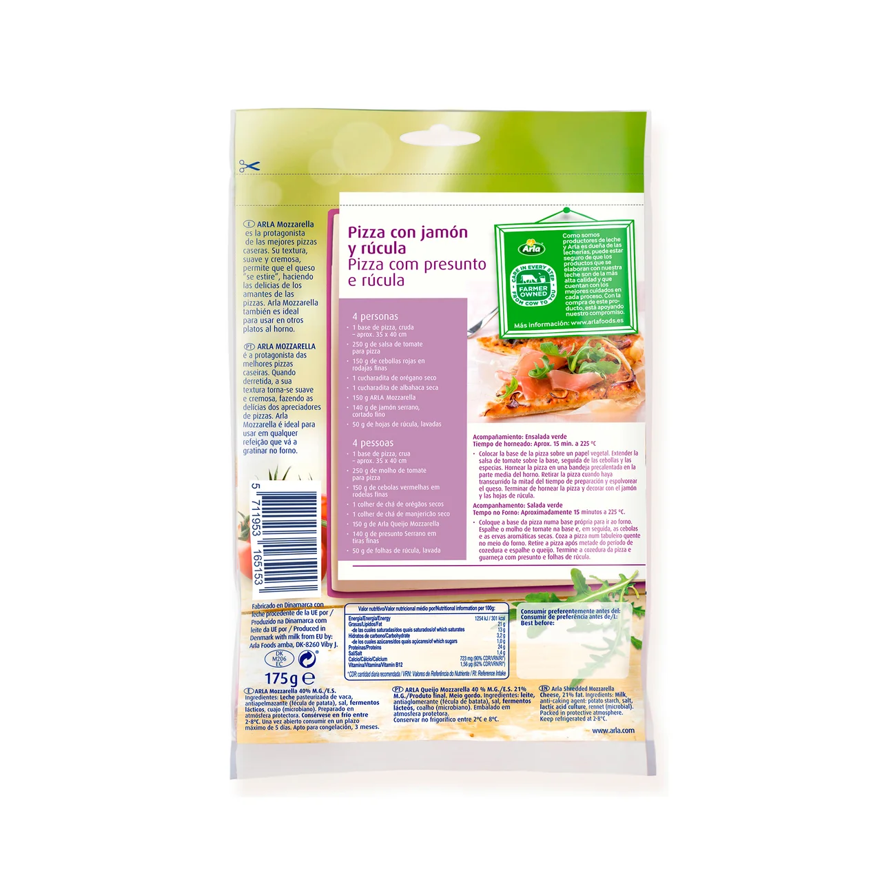 Queso rallado mozzarella 175g.