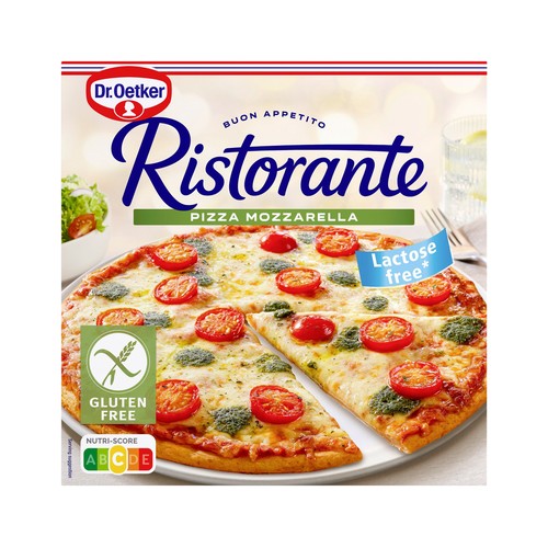 DR. OETKER Pizza sin gluten, con salsa de tomate, mozzarella y albahaca Ristorante 370 g.
