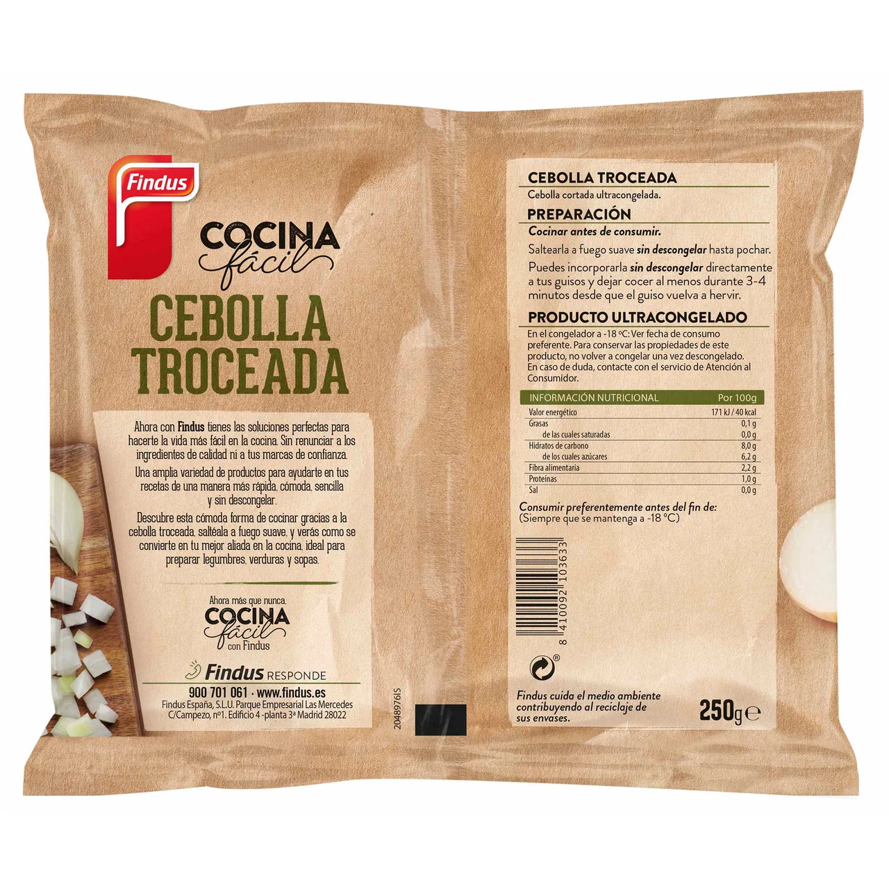 FINDUS Cebolla troceada y ultracongelada FINDUS 250 g.
