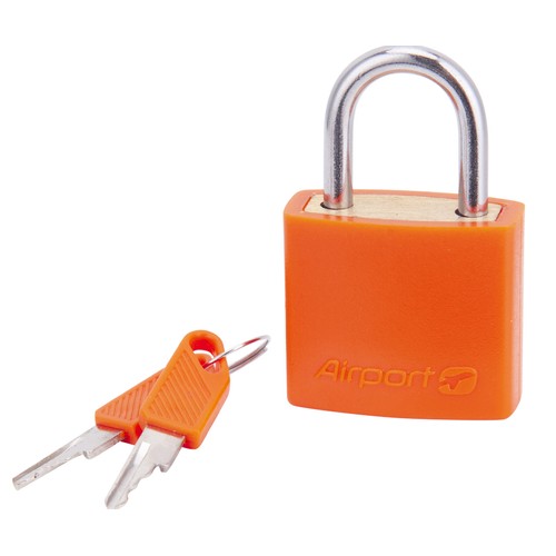Candado de viaje naranja con llave, AIRPORT ALCAMPO.