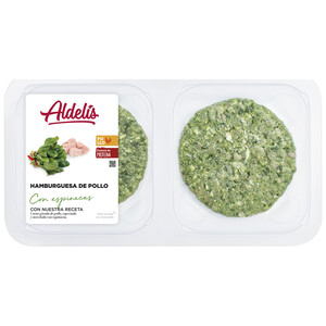 Imagen de Bandeja con hamburguesas de pollo con espicanas ALDELÍS 313 g.
