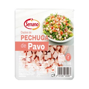 Imagen de SERRANO Dados de pechuga de pavo cocida, sin gluten ni lactosa 150 g.