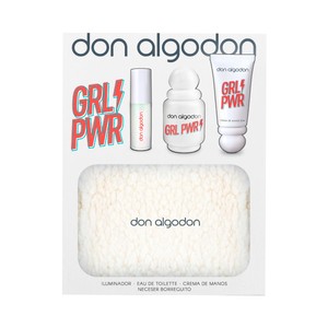 Imagen de DON ALGODÓN Girl power Neceser de borreguito con eau de toilette, crema de manos e iluminador.