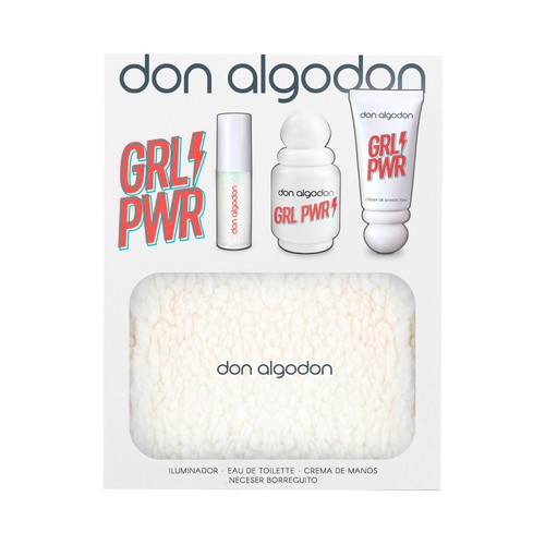 DON ALGODÓN Girl power Neceser de borreguito con eau de toilette, crema de manos e iluminador.