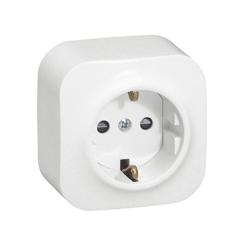 Base de enchufe empotrable blanca con toma de tierra y sistema de protección infantil LEGRAND Forix.