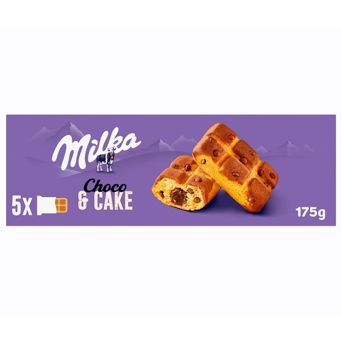 Bizcocho con pepitas de chocolate con leche y relleno de chocolate MILKA 6 uds. 175 g.