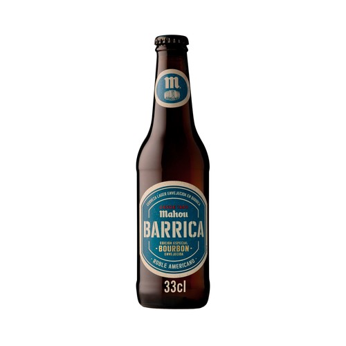MAHOU BARRICA Cerveza rubia envejecida en barrica, bourbon botella 33 cl.