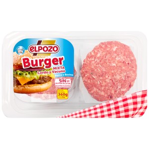 Imagen de Bandeja con burger meat mixta (cerdo y vacuno) elaboradas sin gluten y sin lactosa EL POZO 4 x 90 g.