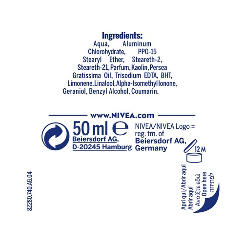 NIVEA Talc sensation Desodorante roll-on para mujer, con protección antitranspirante 48 horas 50 ml.