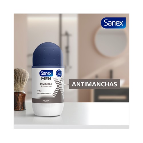 SANEX Men invisible Desodorante roll on para hombre anti transpirante hasta 72 horas 50 ml.