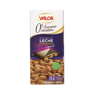 Imagen de VALOR Chocolate con leche y almendras sin azúcares añadidos tableta de 150 g.