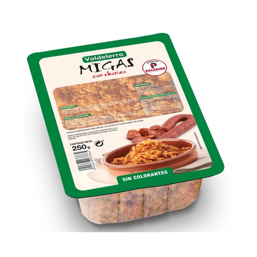 VALDETERRA Migas con chorizo, listas para calentar y comer VALDETERRA 275 g.