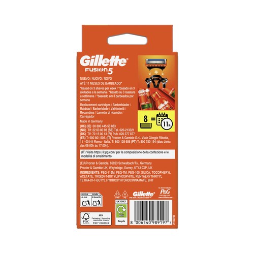 GILLETTE Fusion 5 Recambios para maquinillas de afeitar para hombres 8 uds.