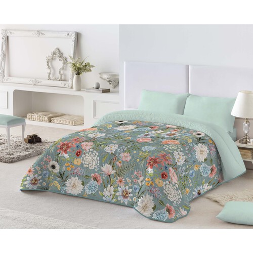 Edredón reversible para cama de 135 cm con estampado floral, 100% poliéster, NATURALS.