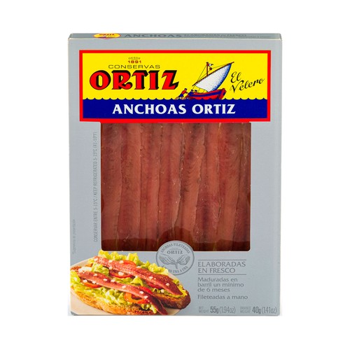 ORTIZ Filetes de anchoa en aceite vegetal ORTIZ 40 g. peso escurrido