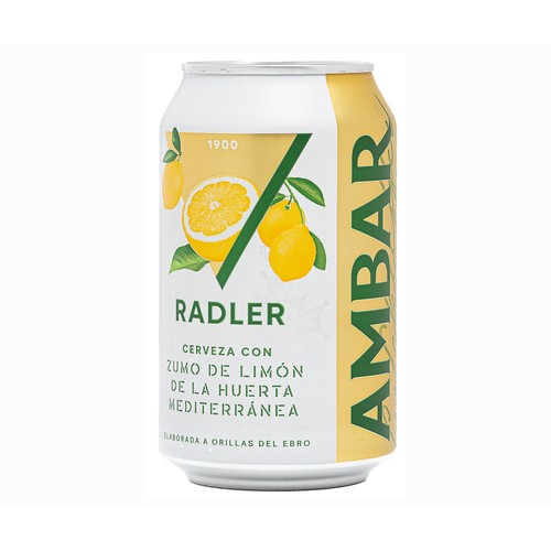 Cerveza y limón AMBAR Radler, lata de 33 centilitros.