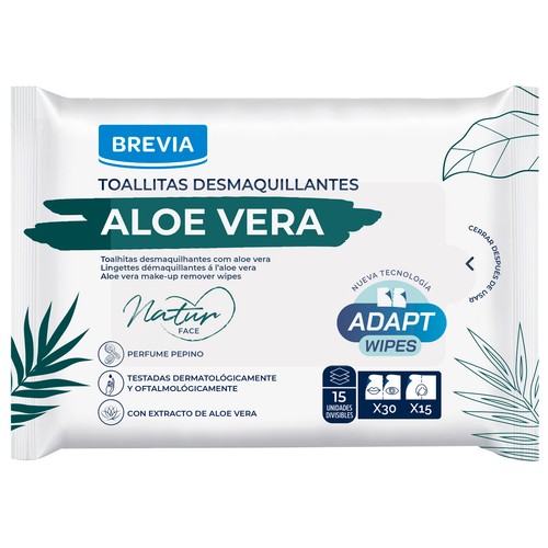 BREVIA Toallitas desmaquillantes con aloe vera y perfume a pepino BREVIA 15 uds.