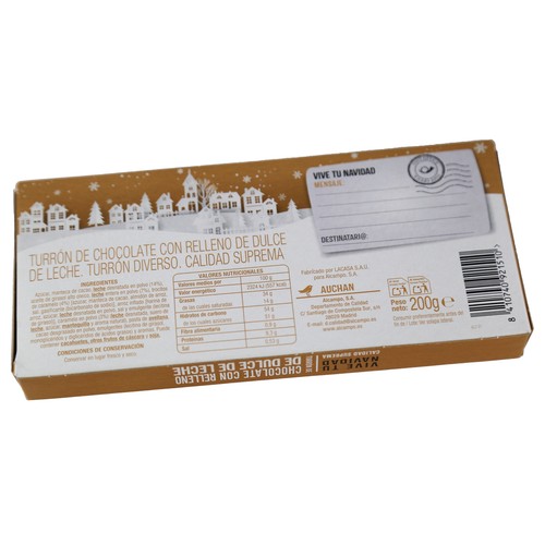 PRODUCTO ALCAMPO Turrón de chocolate relleno de dulce de leche 200 g.