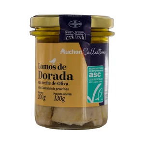 AUCHAN COLLECTION Lomos de dorada ASC en aceite de oliva tarro 130 g. Producto alcampo