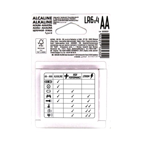 Pack de 8 pilas alcalinas AA, LR06, 1,5V, PRODUCTO ALCAMPO.